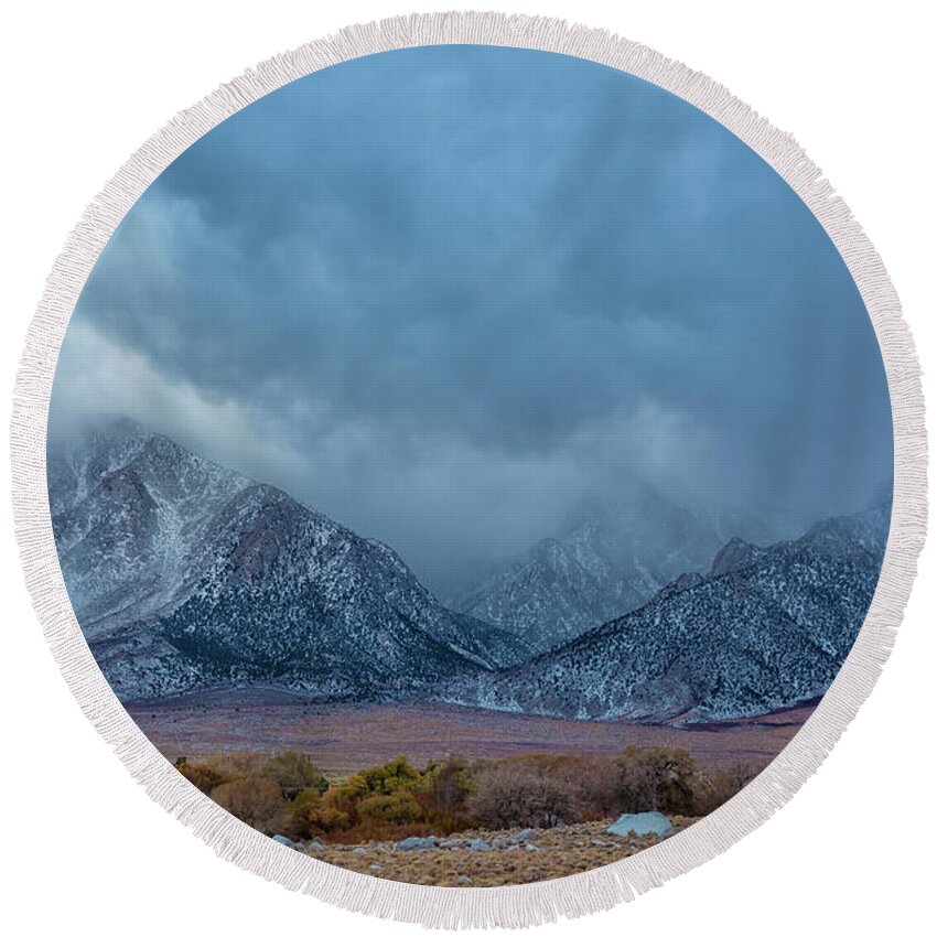 Landscape Round Beach Towel featuring the photograph Clouds Over Sierra by Jonathan Nguyen