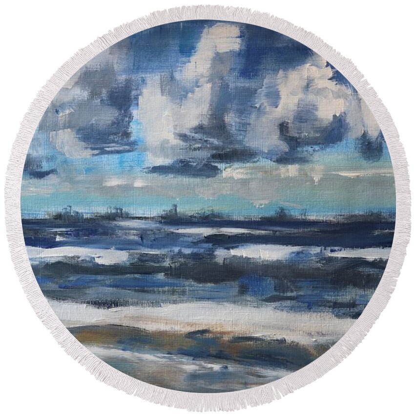 Sea Round Beach Towel featuring the painting Clouds over The North Sea on a Spring Day by Christel Roelandt