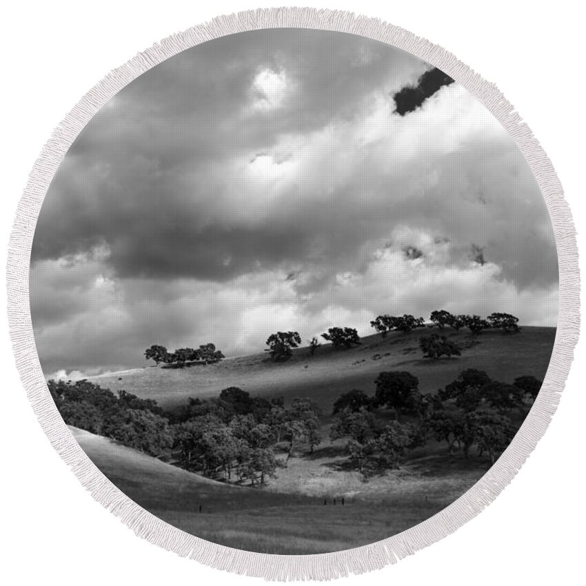 Las Trampas Round Beach Towel featuring the photograph Clouds by Don Hoekwater Photography