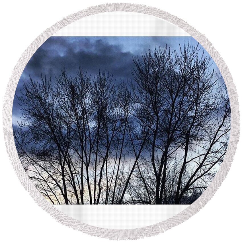 Life Round Beach Towel featuring the photograph Clouds Through Trees by Frank J Casella