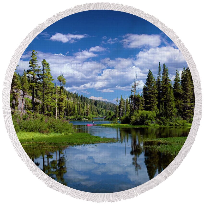 Sierra Nevada Round Beach Towel featuring the photograph Cloudy Twin Lakes by American Landscapes
