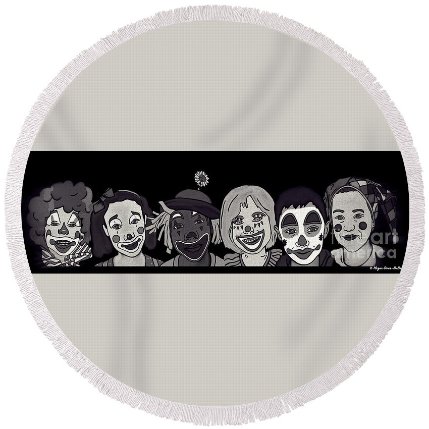 Clown Round Beach Towel featuring the digital art Clown Alley Black Lavender by Megan Dirsa-DuBois
