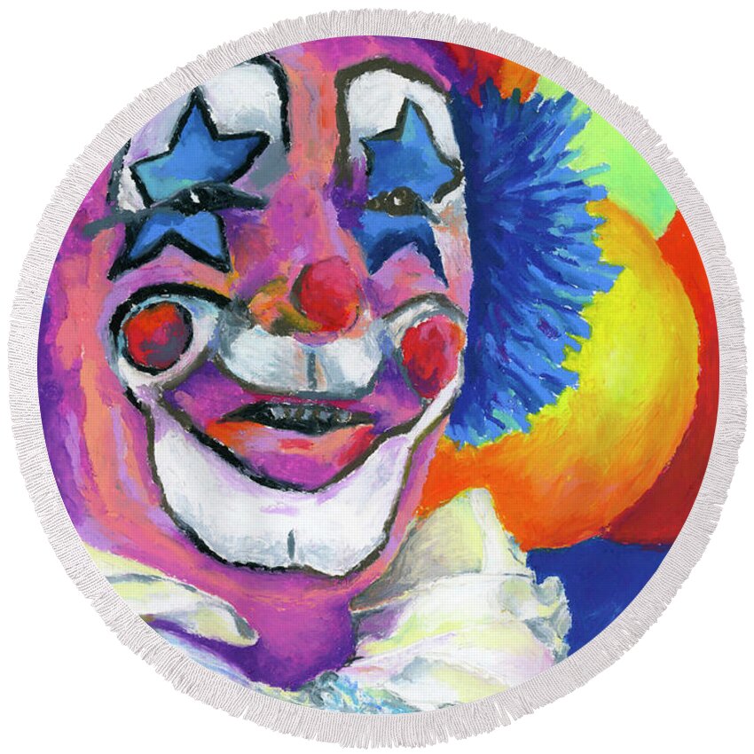 Clown Round Beach Towel featuring the painting Clown with Balloons by Stephen Anderson