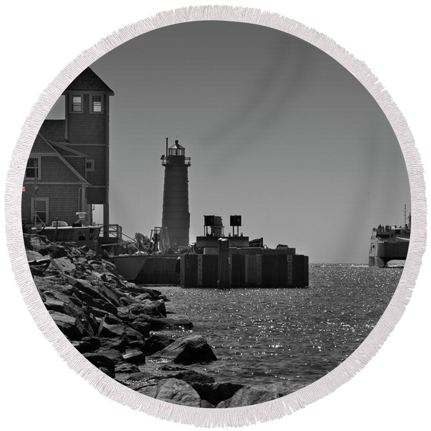 Photography Round Beach Towel featuring the photograph Coast Guard Station by Frederic A Reinecke