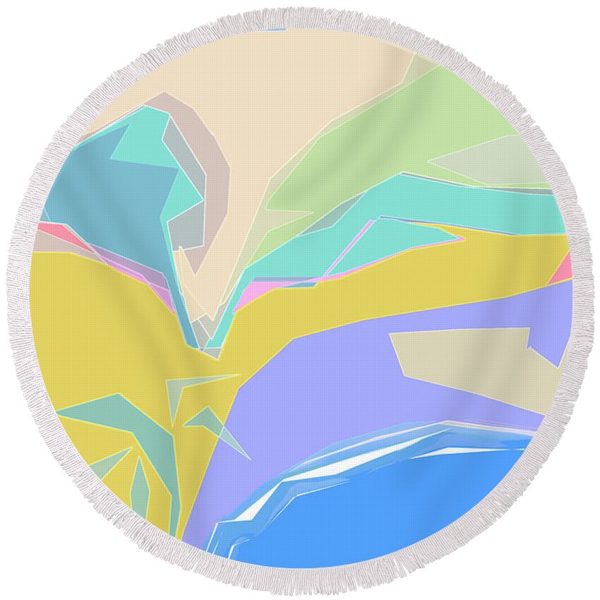 Abstract Round Beach Towel featuring the digital art Coast of Azure by Gina Harrison