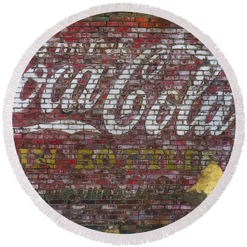 Sign Round Beach Towel featuring the photograph Coca Cola Ghost Sign Sedalia MO DSC01928-1 by Greg Kluempers