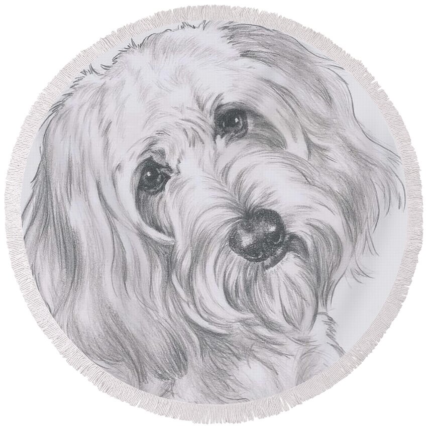 Designer Dog Round Beach Towel featuring the drawing Cocker-Poo by Barbara Keith