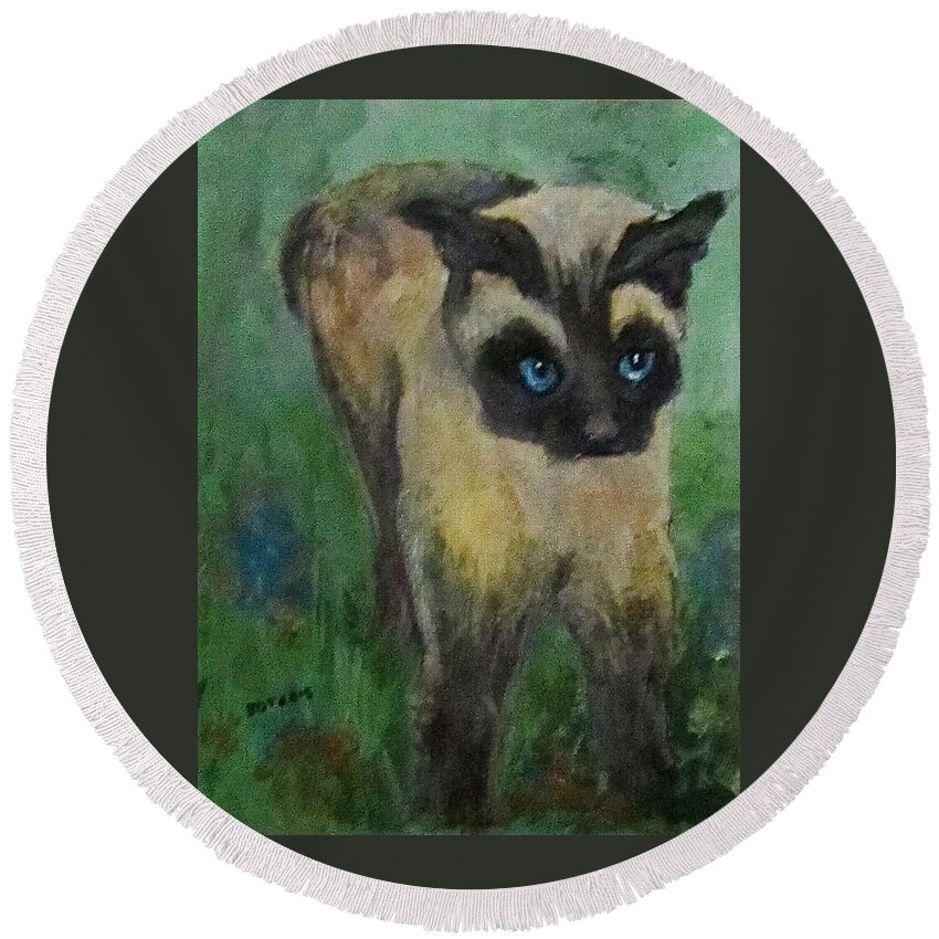 Cat Round Beach Towel featuring the painting Coco by Barbara O'Toole