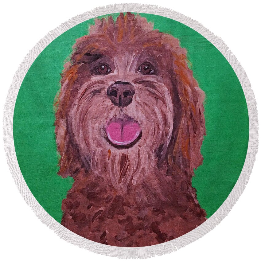 Pet Portrait Round Beach Towel featuring the painting Coco Date With Paint Nov 20th by Ania M Milo