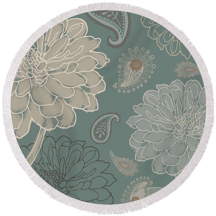 Paisley Pattern Round Beach Towel featuring the painting Cocoa Paisley VI by Mindy Sommers