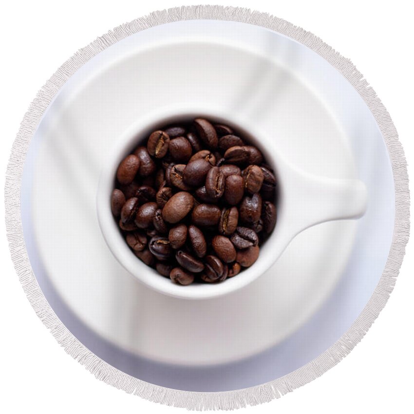 Coffee Beans Round Beach Towel featuring the photograph Coffee Beans by Happy Home Artistry