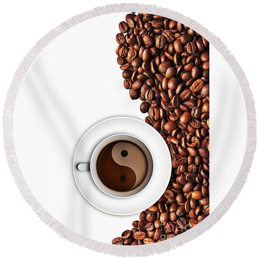 Coffee Round Beach Towel featuring the digital art Coffee yin and yang by Binka Kirova