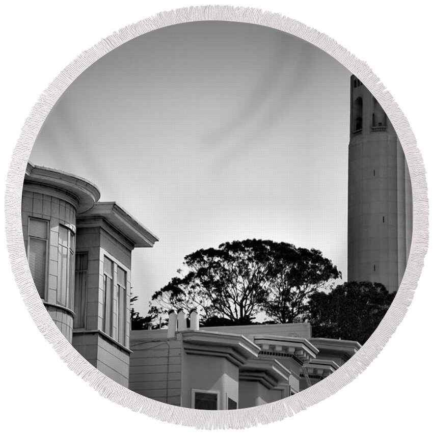 San Francisco Round Beach Towel featuring the photograph Coit Tower by Spencer Hughes