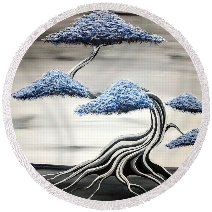 Bonsai Round Beach Towel featuring the painting Cold Monday by Edwin Alverio