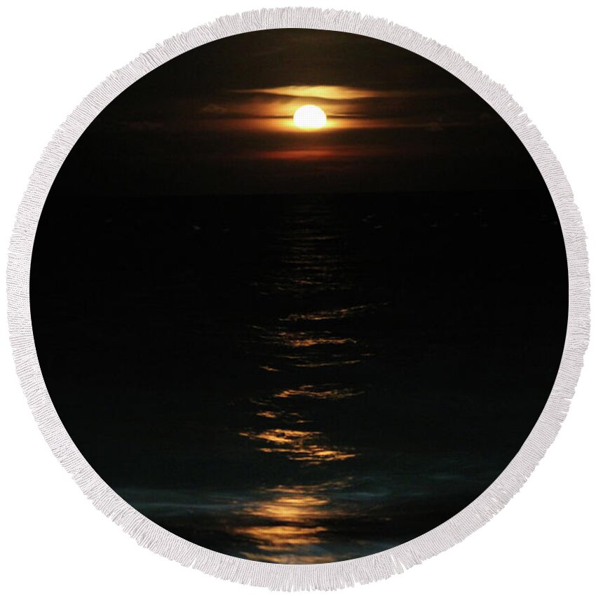 Moon Round Beach Towel featuring the photograph Cold Moon Rising 2017 by Robert Banach