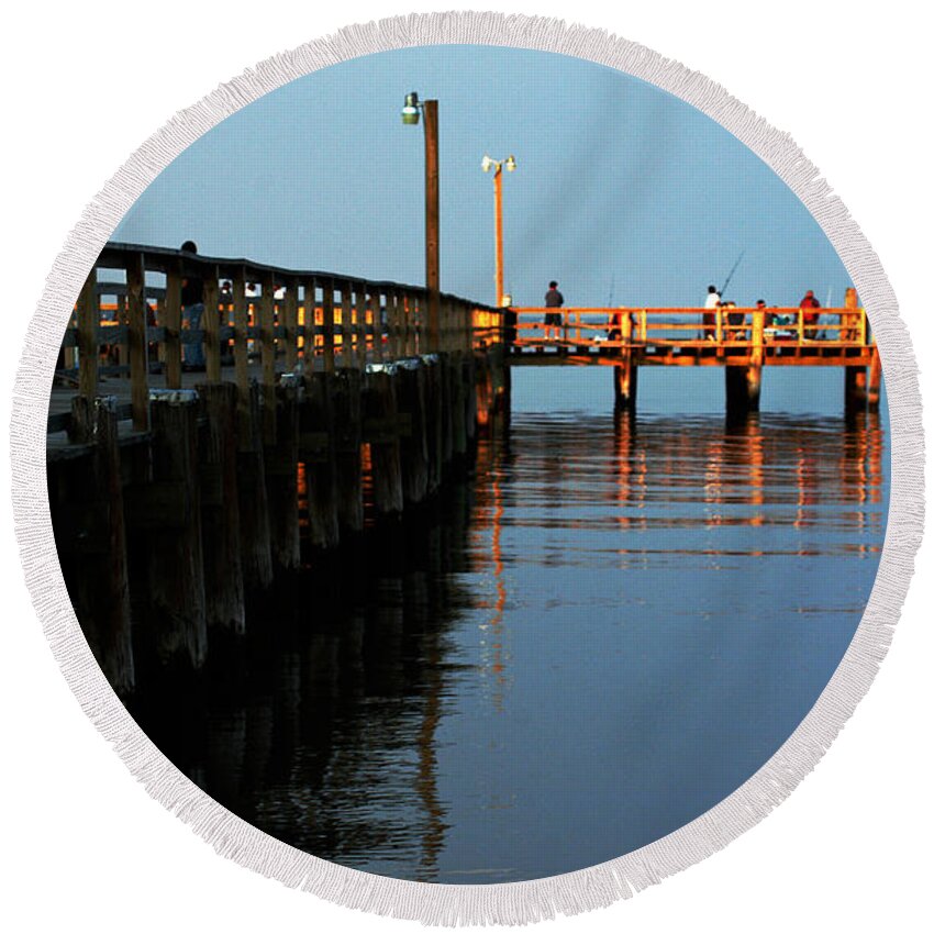 Clay Round Beach Towel featuring the photograph Colonial Beach Town Pier by Clayton Bruster