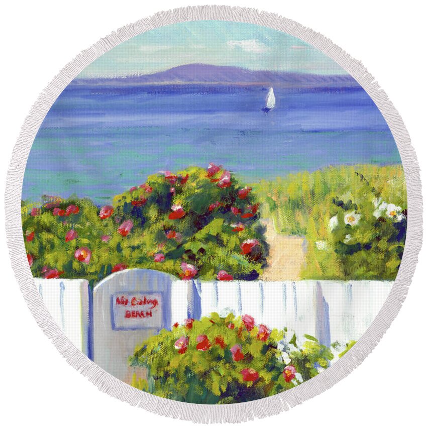 Colony Hotel Round Beach Towel featuring the painting Colony Beach Blues by Candace Lovely