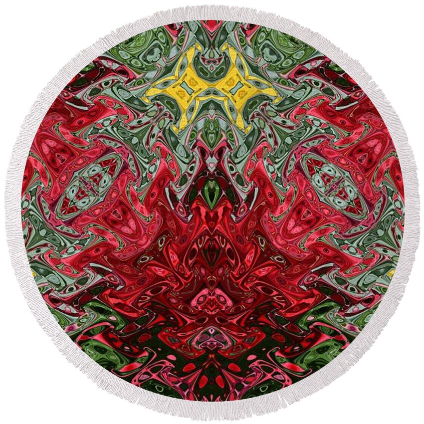 Abstract Round Beach Towel featuring the mixed media Color Me Happy by Beverly Shelby