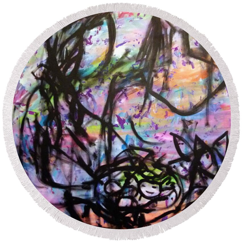  Round Beach Towel featuring the painting Color of lifes by Wanvisa Klawklean