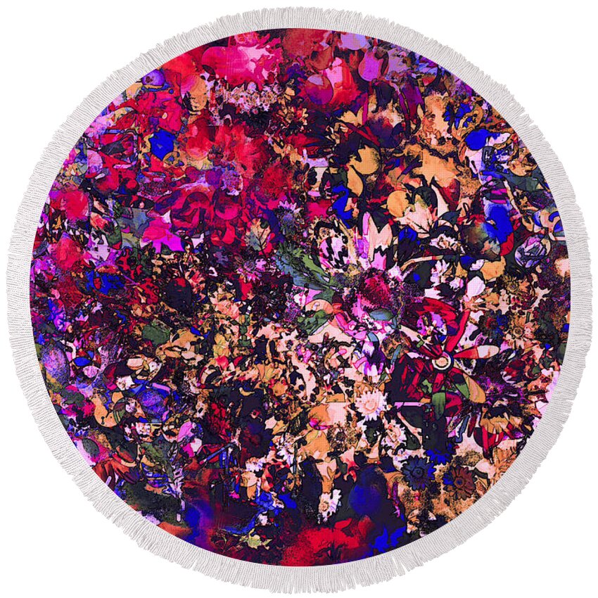 Abstract Round Beach Towel featuring the mixed media Color Splendor by Natalie Holland
