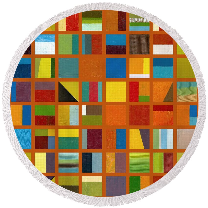 Abstract Round Beach Towel featuring the painting Color Study Collage 66 by Michelle Calkins