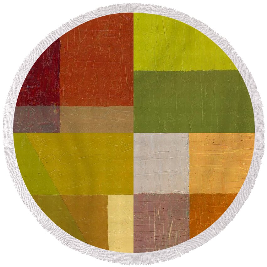 Abstract Round Beach Towel featuring the painting Color Study with Orange and Green by Michelle Calkins