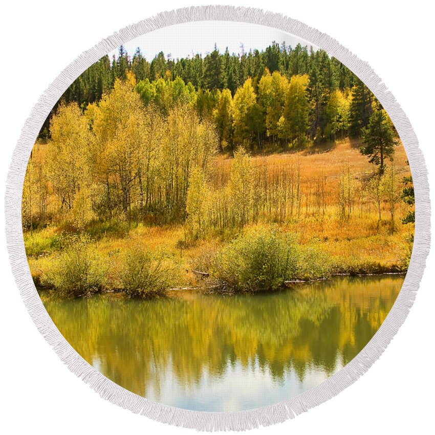 Boulder Country Round Beach Towel featuring the photograph Colorado Autumn Reflections by James BO Insogna