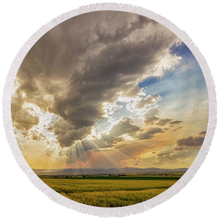 Seasons Round Beach Towel featuring the photograph Colorado Big Sky Beams of Sunshine by James BO Insogna