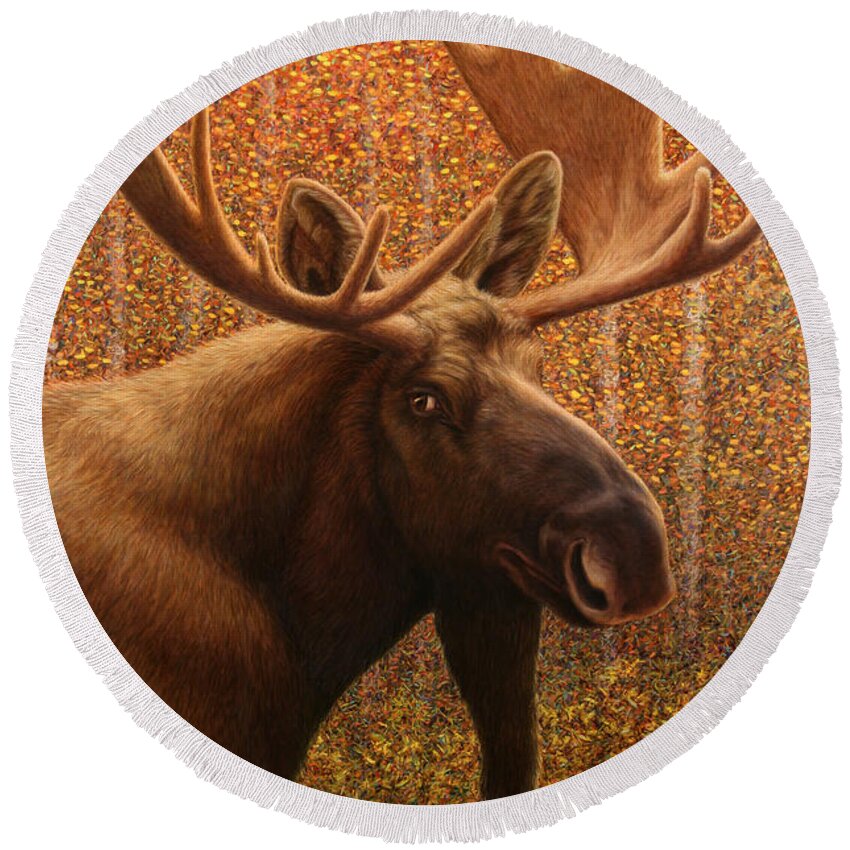Moose Round Beach Towel featuring the painting Colorado Moose by James W Johnson