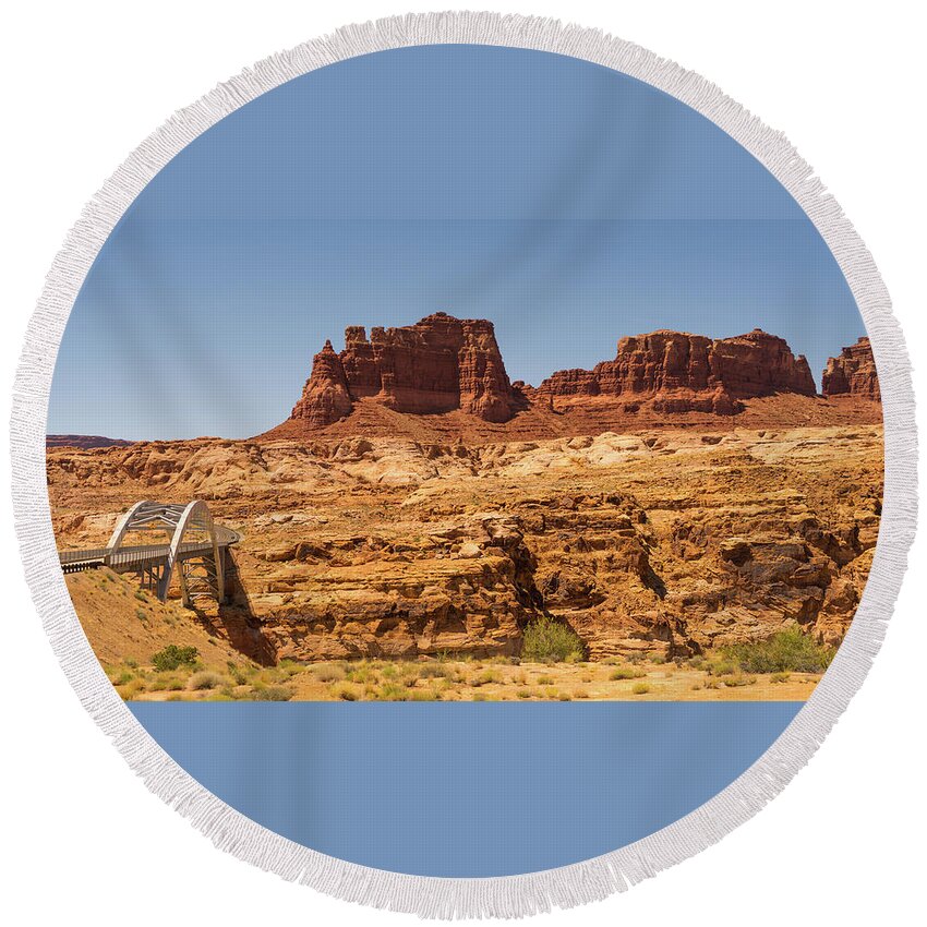 Utah Round Beach Towel featuring the photograph Colorado River Bridge Glen Canyon National Recreation Area by Lawrence S Richardson Jr