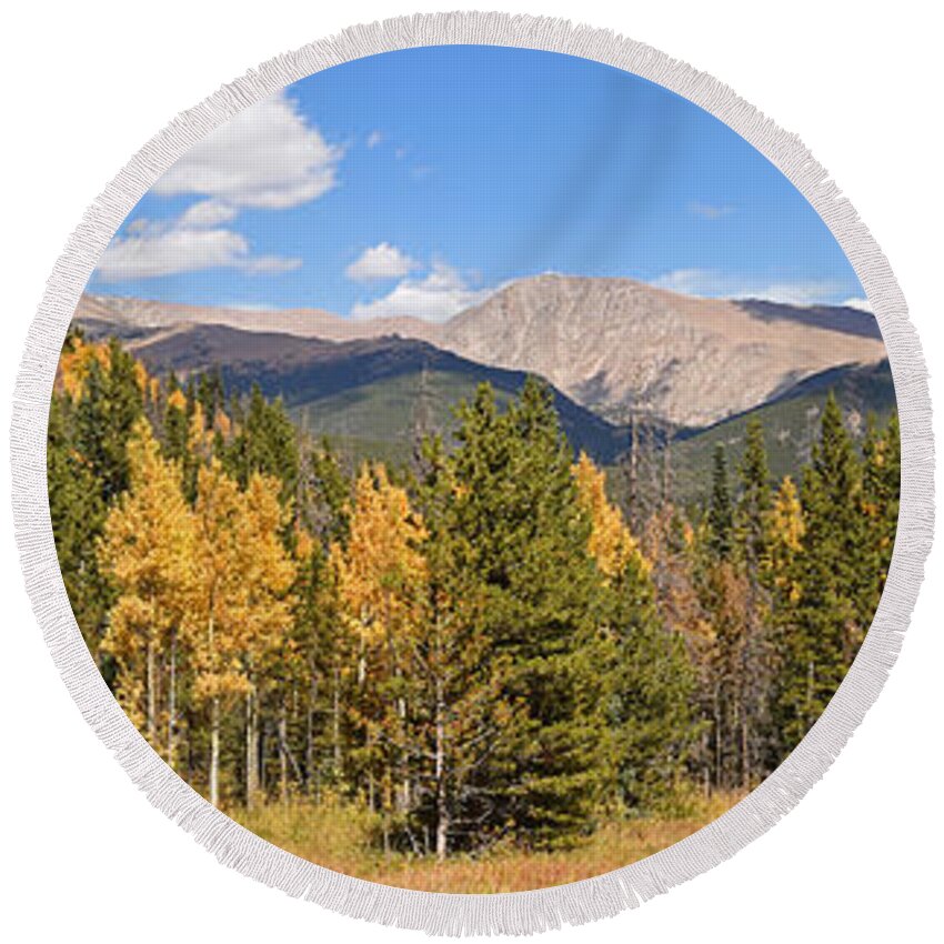 Colorado Round Beach Towel featuring the photograph Colorado Rockies National Park Fall Foliage Panorama by Toby McGuire