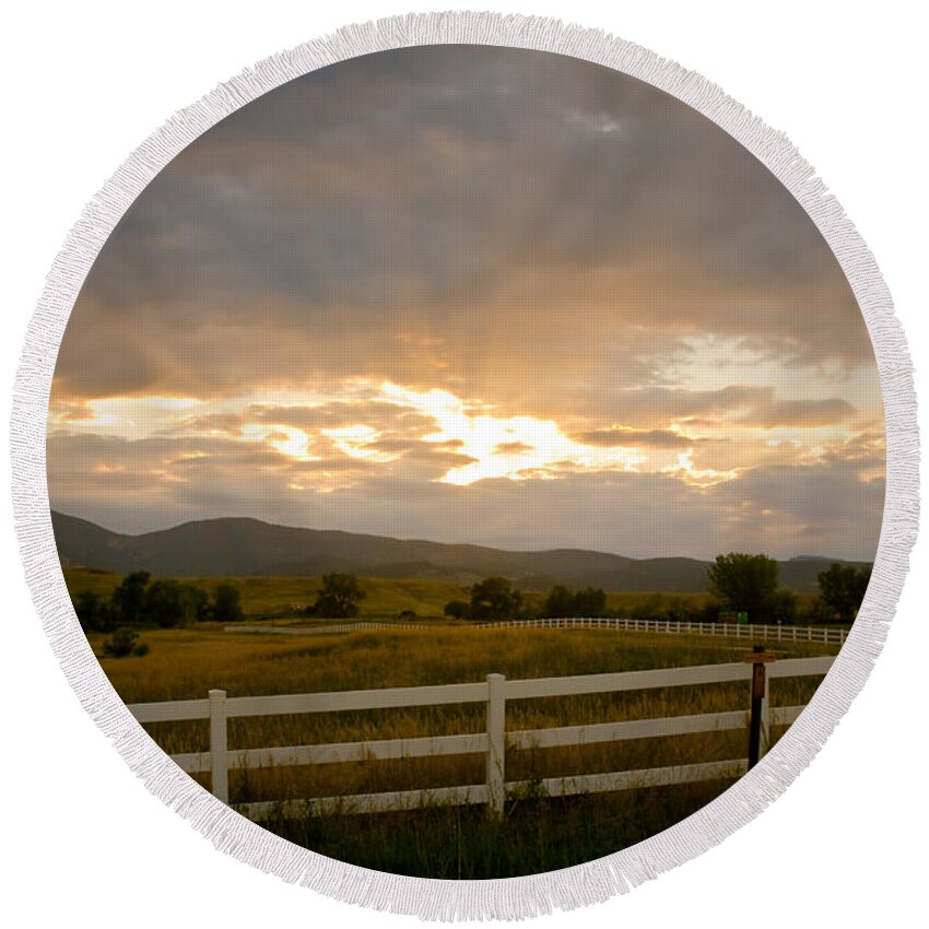 Bo Insogna Round Beach Towel featuring the photograph Colorado Rocky Mountain Country Sunset by James BO Insogna