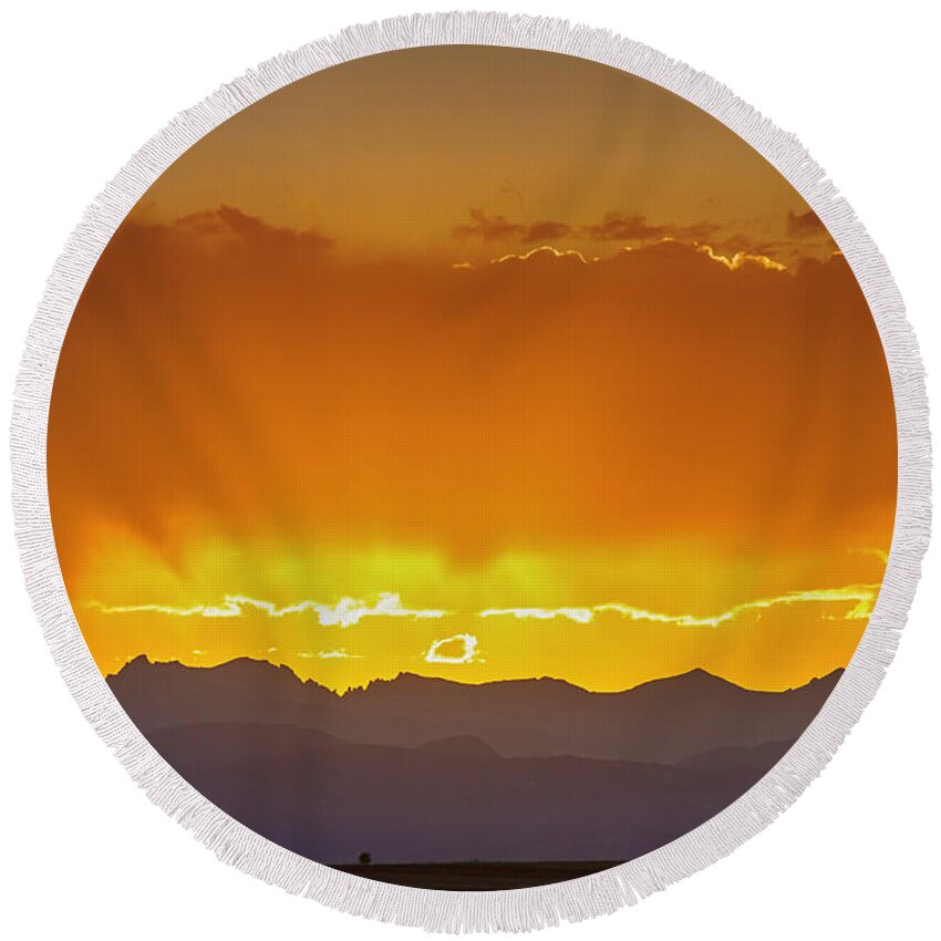 View Round Beach Towel featuring the photograph Colorado Rocky Mountains Golden September Sunset Sky by James BO Insogna
