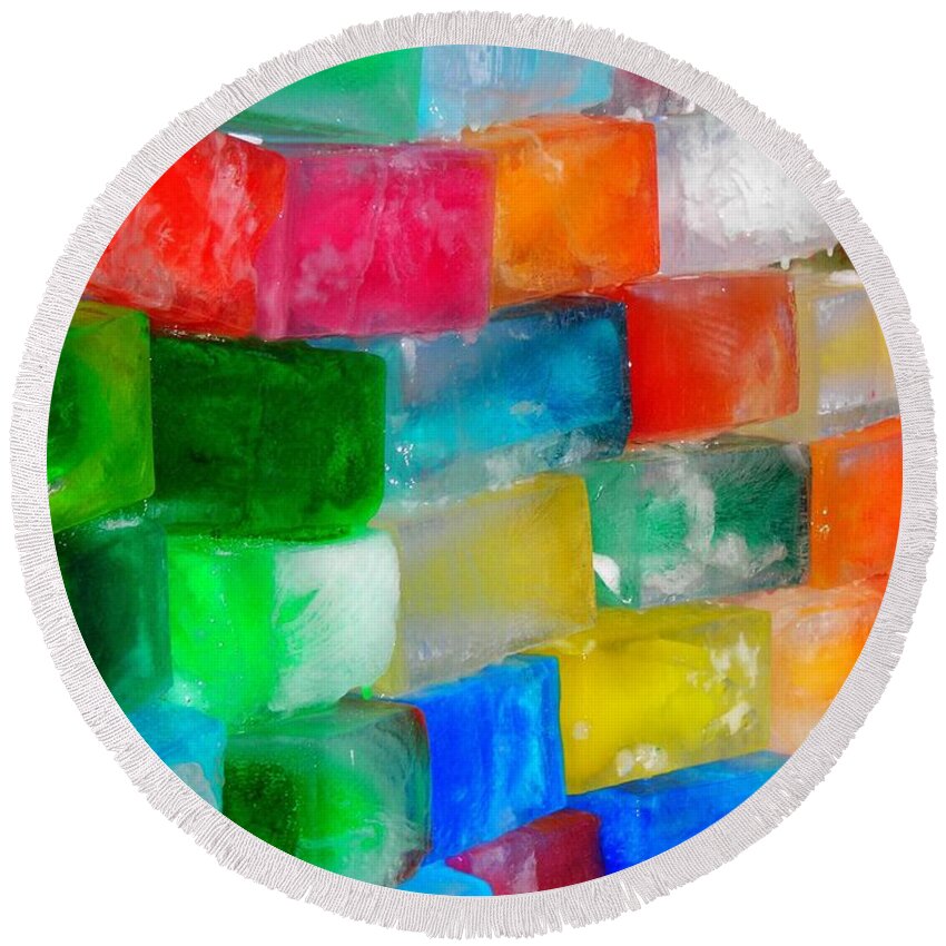 Wall Round Beach Towel featuring the photograph Colored Ice Bricks by Juergen Weiss