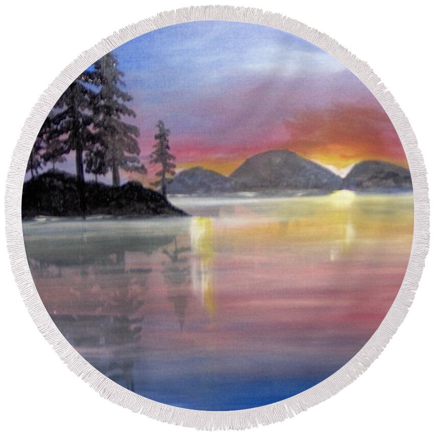 Color Round Beach Towel featuring the painting Colored Lake by Saundra Johnson