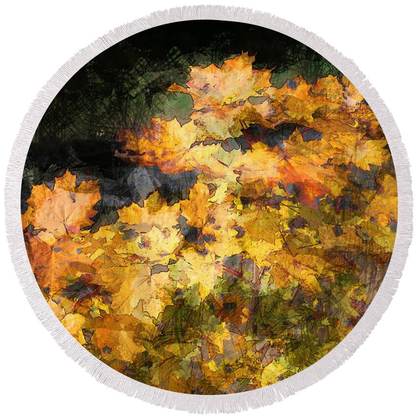 Photo Round Beach Towel featuring the photograph Colored Maple Leaves by Jutta Maria Pusl