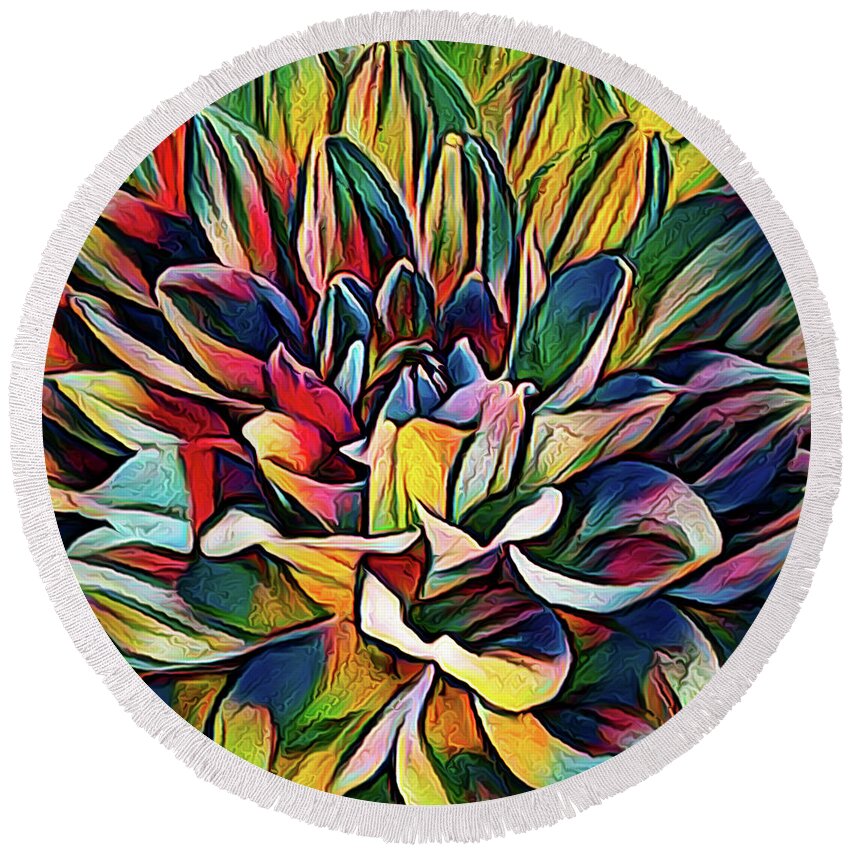 Dahlia Round Beach Towel featuring the photograph Colorful Abstract Dahlia by Anita Pollak