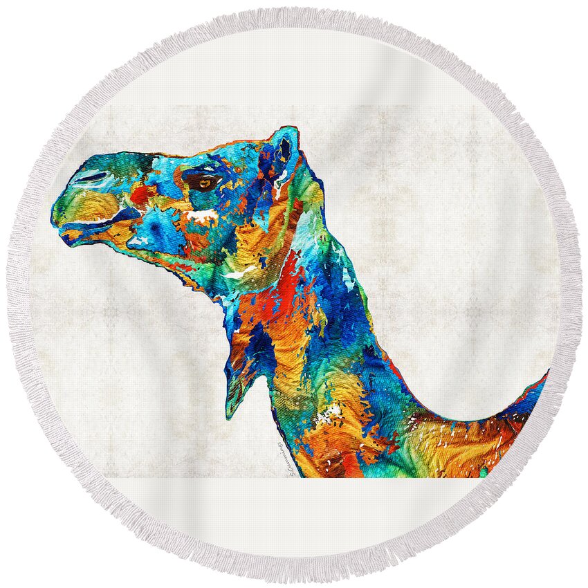 Camel Round Beach Towel featuring the painting Colorful Camel Art by Sharon Cummings by Sharon Cummings