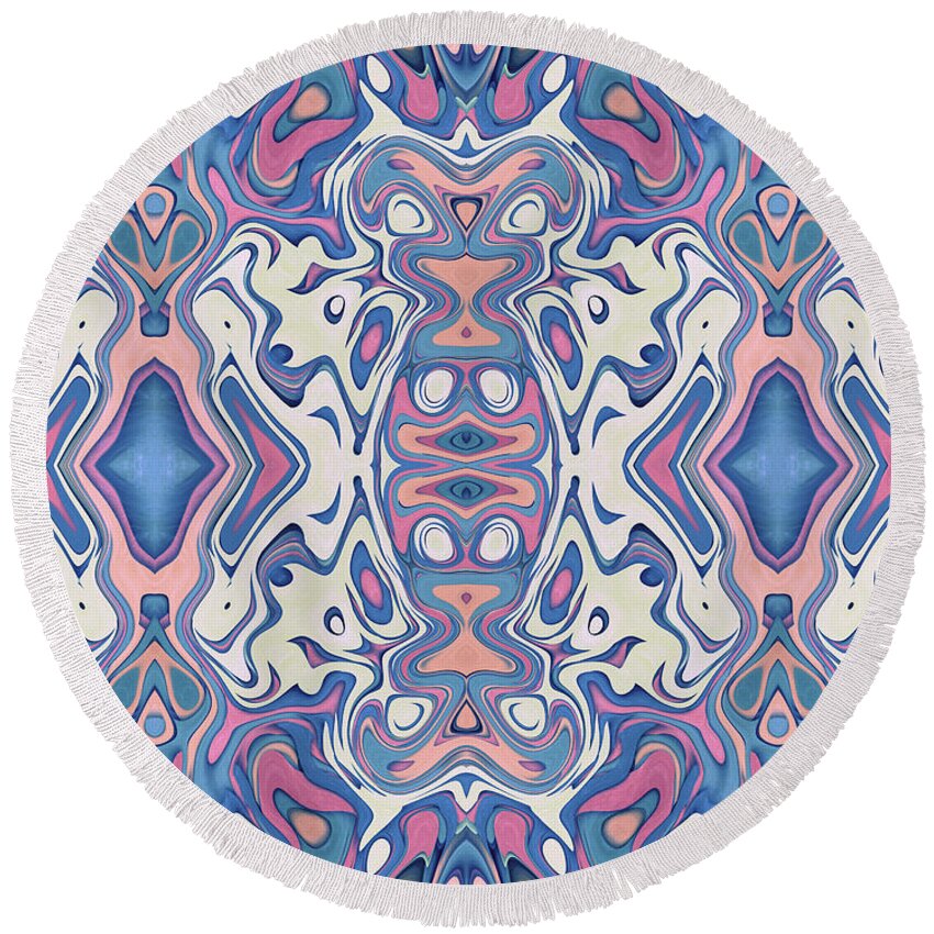 Mirror Image Round Beach Towel featuring the digital art Colorful Chaotic LayersEnjoy this contemporary, colorful and chaotic digital artwork with a balanced by Phil Perkins
