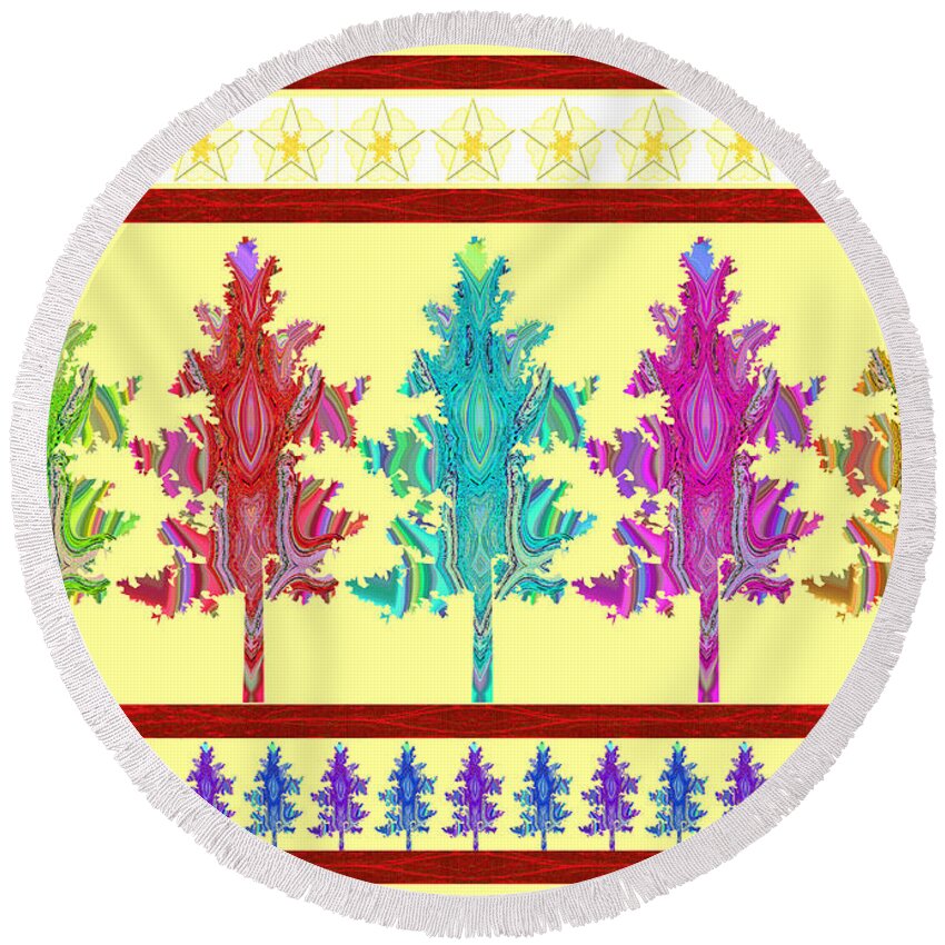 Digital Art Round Beach Towel featuring the photograph Colorful Christmas Trees by Marian Bell