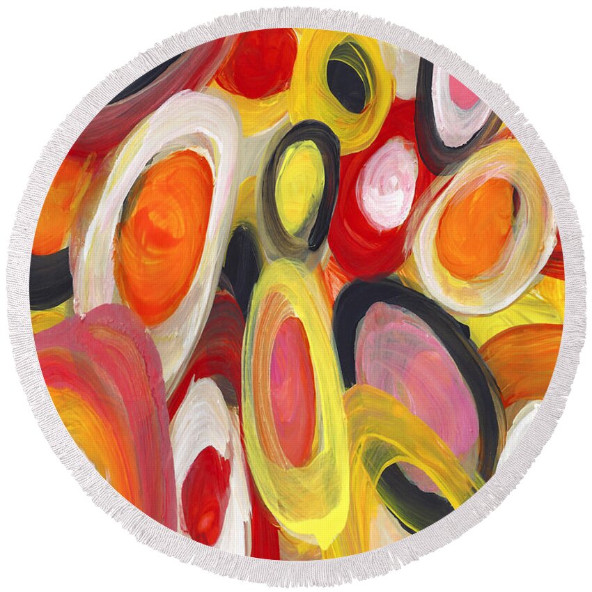 Circles Round Beach Towel featuring the painting Colorful Circles in Motion Vertical by Amy Vangsgard