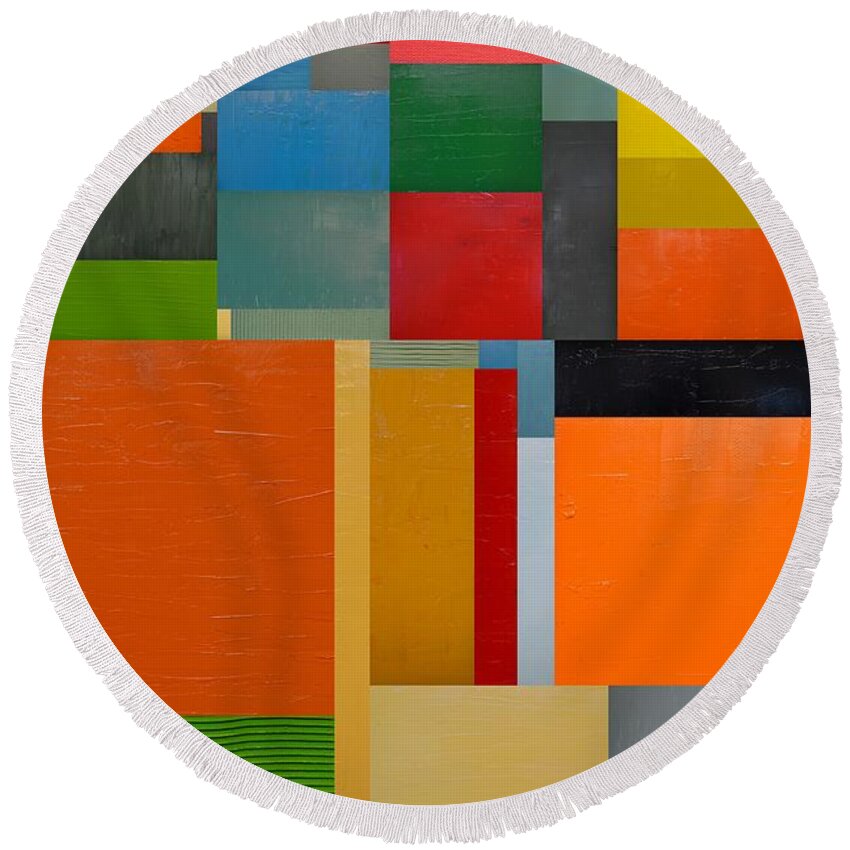 Abstract Round Beach Towel featuring the painting Colorful Collage 3.0 by Michelle Calkins