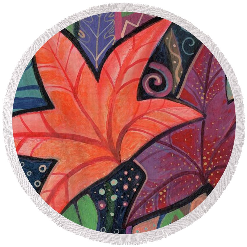 Leaves Round Beach Towel featuring the painting Colorful Fall by Helena Tiainen