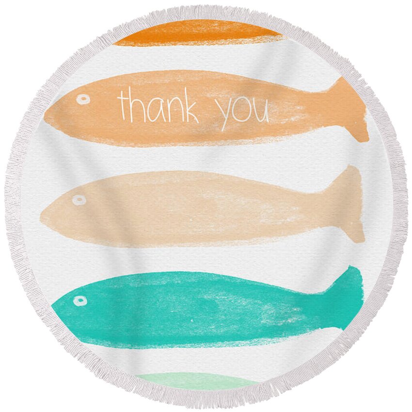 Goldfish Round Beach Towel featuring the painting Colorful Fish Thank You Card by Linda Woods