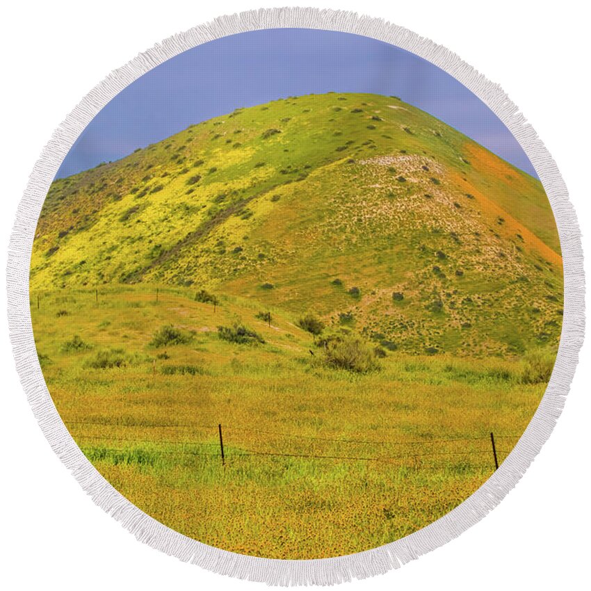 California Round Beach Towel featuring the photograph Colorful Hill by Marc Crumpler