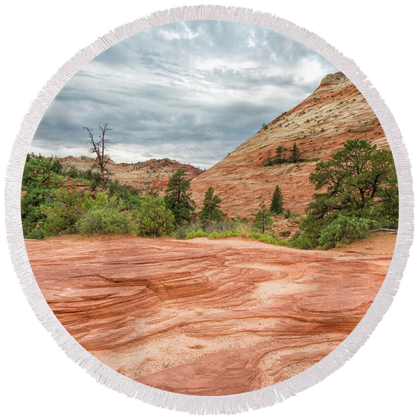 Clouds Round Beach Towel featuring the photograph Colorful Layers at Zion by John M Bailey