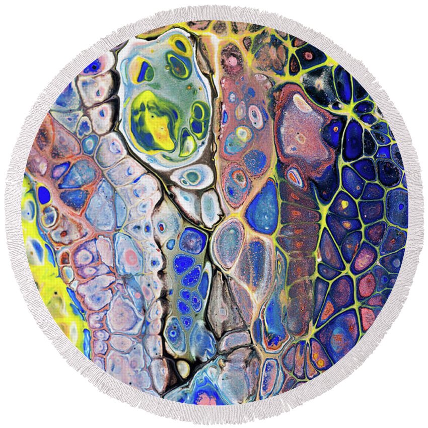 Jenny Rainbow Fine Art Photography Round Beach Towel featuring the painting Colorful Night Dreams. Abstract Fluid Acrylic Painting by Jenny Rainbow
