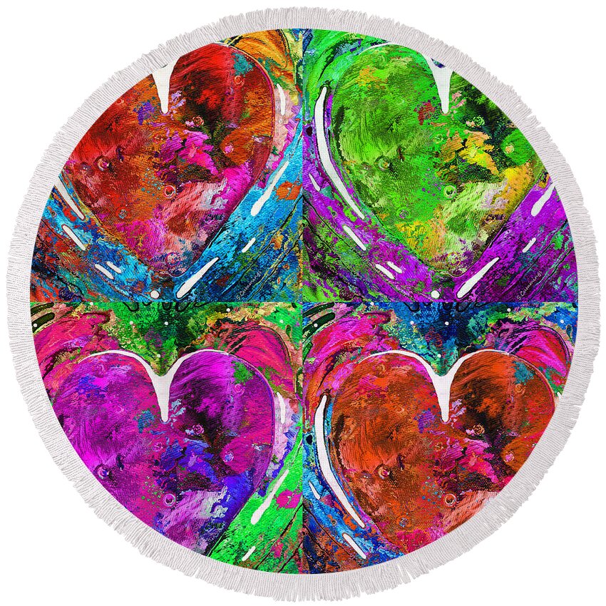 Hearts Round Beach Towel featuring the painting Colorful Pop Hearts Love Art By Sharon Cummings by Sharon Cummings