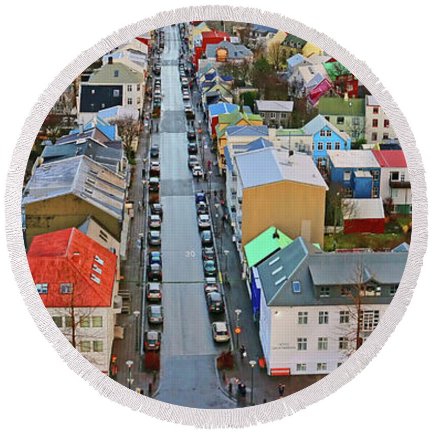 Reykjavik Round Beach Towel featuring the photograph Colorful Reykjavik Iceland 7276 by Jack Schultz