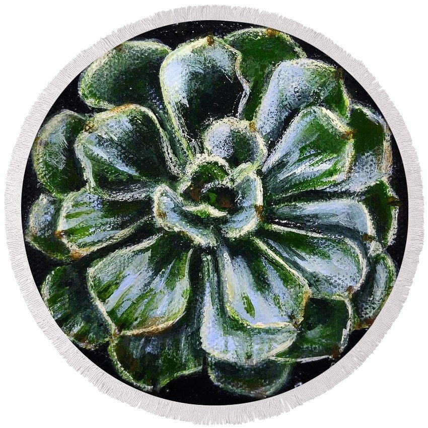 Succulent Round Beach Towel featuring the painting Colorful Succulent by Sandra Estes